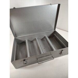 Vintage Slide Case Gray Metal Storage Box Holds 100 2.75" Slides